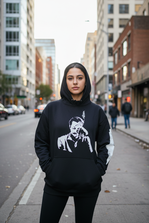 Arab woman in hoodie - street setting