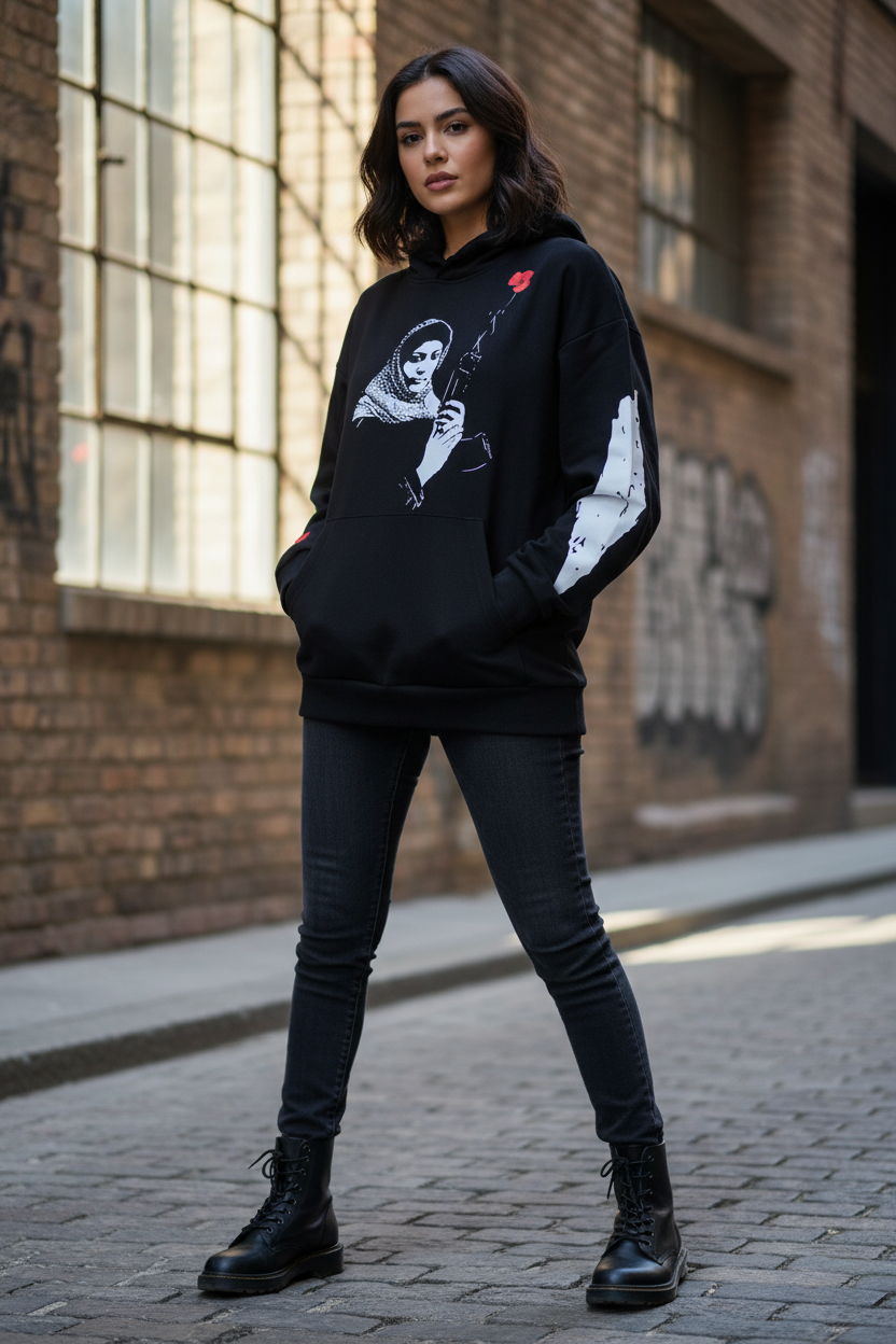 Arab Woman Wearing Hoodie - Full Length