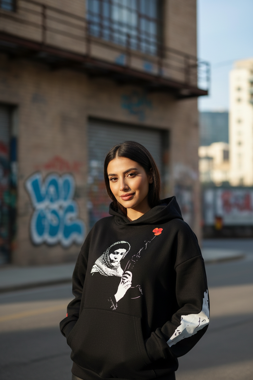 Arab Woman Wearing Hoodie - Positioned Lower
