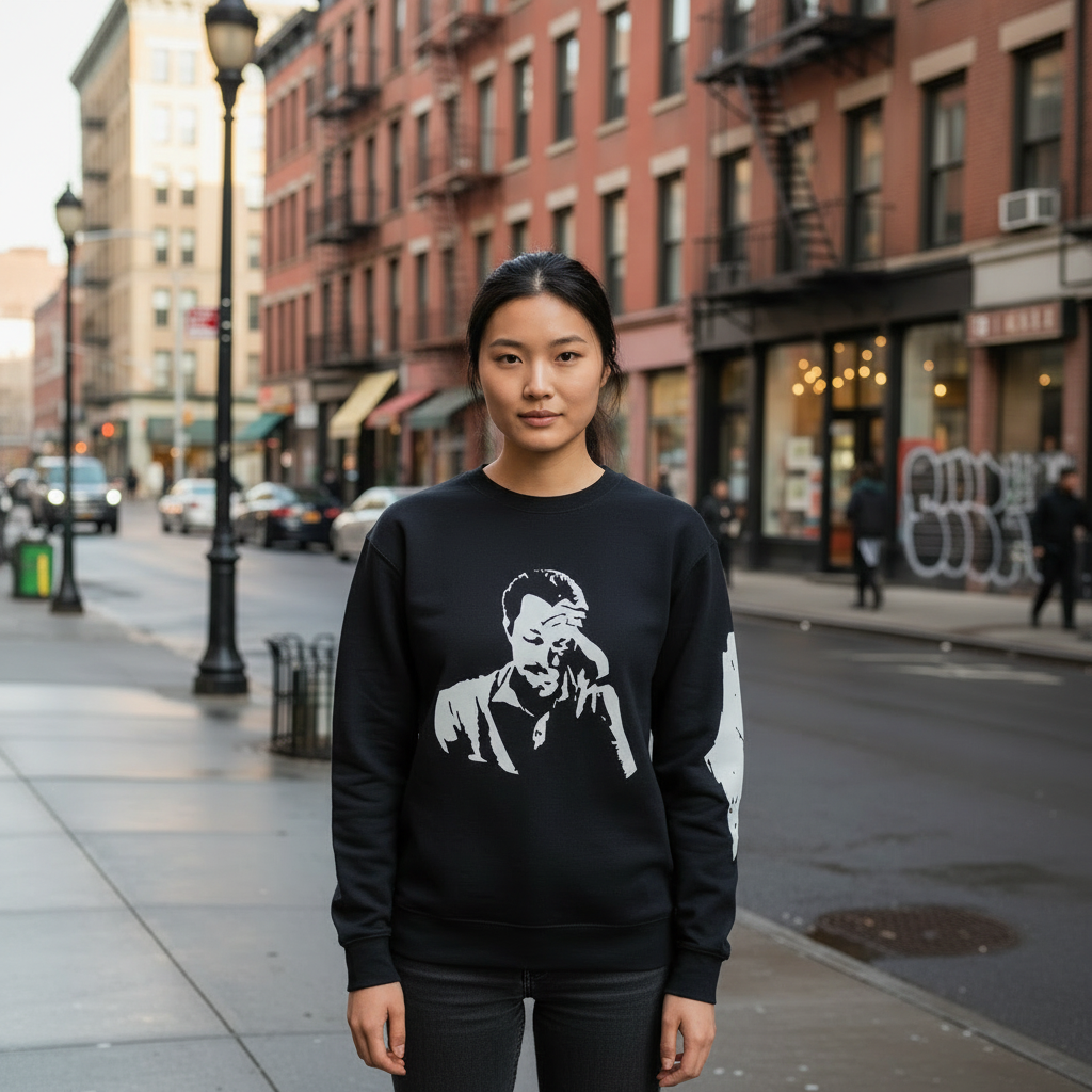Asian woman wearing Ghassan Kanafani sweatshirt - no pouch