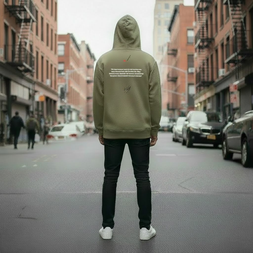 Ghassan Kanafani hoodie - white quote text, black pen and signature