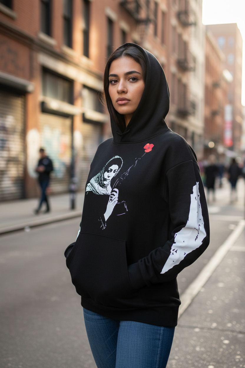Single Arab Woman Wearing Leila Khaled Hoodie